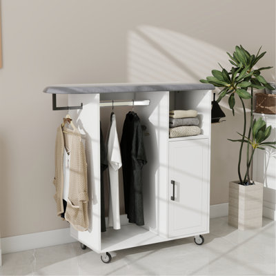 Chariot à repasser avec planche à repasser roulante, armoire à repasser polyvalente avec roues, solution de repassage compacte pour salle de lavage, chambre à coucher, vestiaire-blanc
