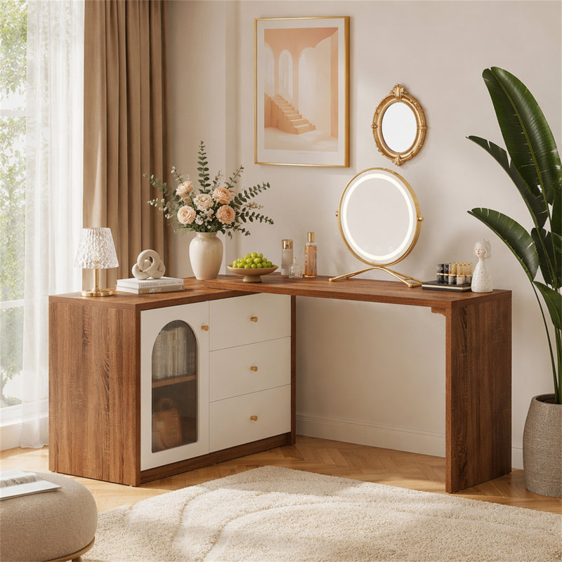 Coiffeuse à maquillage moderne, coiffeuse à 3 tiroirs et armoire