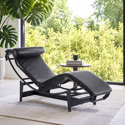 Chaise Lounge Chair, Classic Floating Lounge Chair, Removable Headrest, Faux Leather Chaise Chair, Black