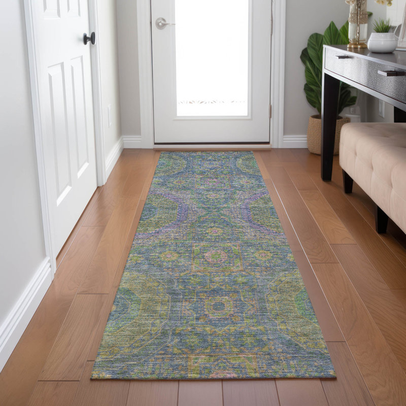 Machine Washable Indoor/Outdoor Xhevrie Blue Rug, Runner 2'3" x 7'6"