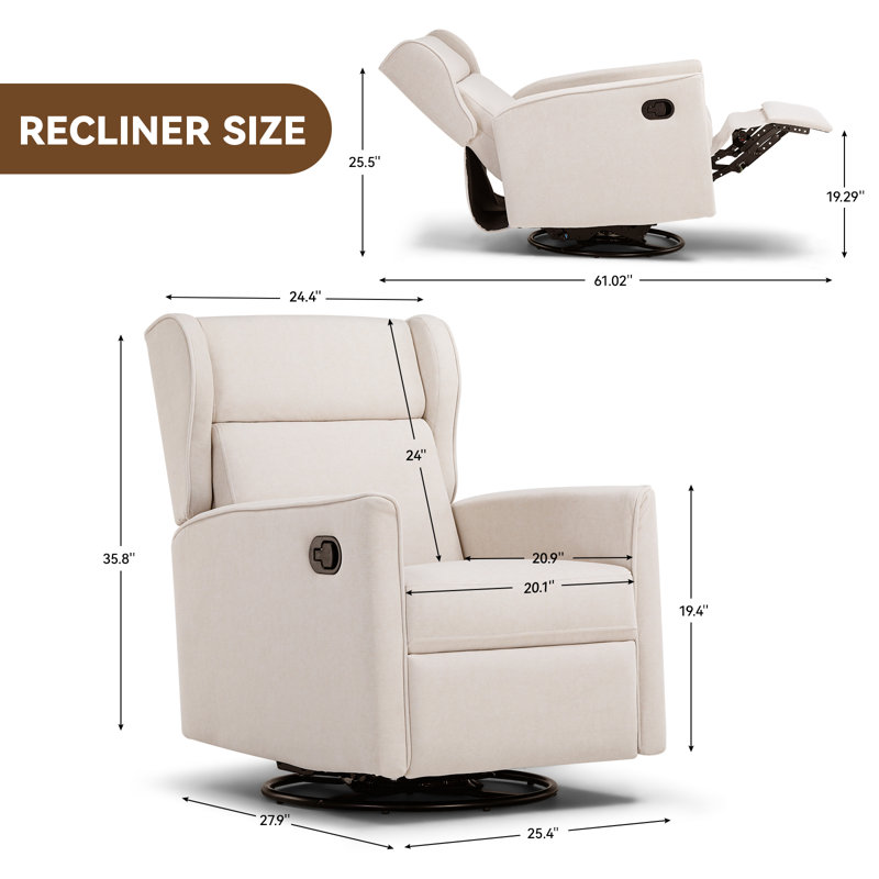 Rocking Recliner Chair, Swivel Glider Reclining Single Sofa Manual Rocker Recliners, Nursery Rocking Chairs With Upholstered Seating For Living Room Office