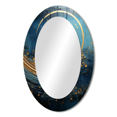 Moon Blue And Gold Cerulean Cycle Dreams - Large Oval Wall Mirror On Metal