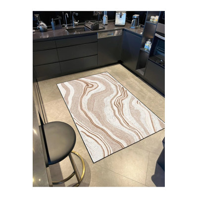 Tapis crème lavable à motif ondulé crème