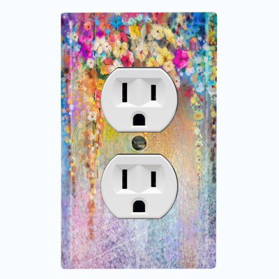 Colorful Flowers Purple Nature Themed 1 - Gang Duplex Outlet Standard Wall Plate