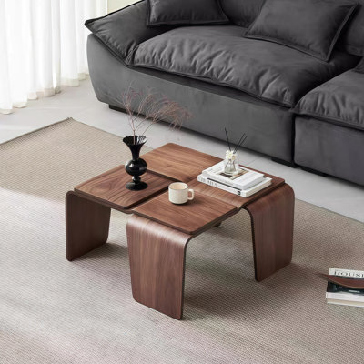 Table basse carrée 31,5 "moderne en placage de noyer de style géométrique minimaliste