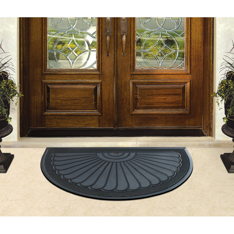 Paillasson demi-rond en caoutchouc à 100%, conception Sunburst, Noir, noir, noir, noir