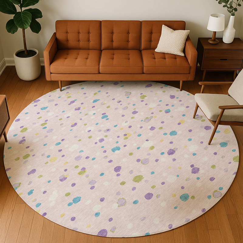 Machine Washable Indoor/Outdoor Chantille ACN2518 Geometric Rug, Round 8', Pink