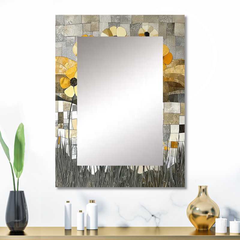 Fleur d'été en mosaïque sur fond gris Desert Blossom II, 32 po x 24 po