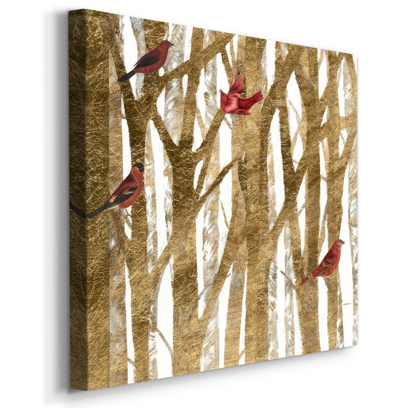 Red Bird Christmas I - Toile tendue avec châssis, H 40 po x l 40 po x P 1,5 po