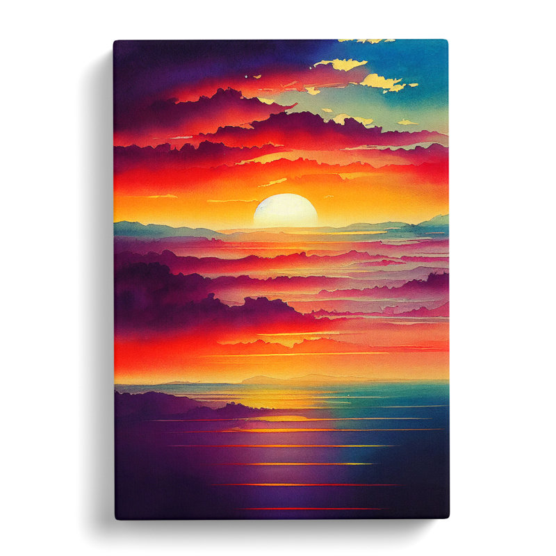 Sunset Watercolour Art No.2 - Wrapped Canvas Painting, 50cm H x 35cm W x 3cm D