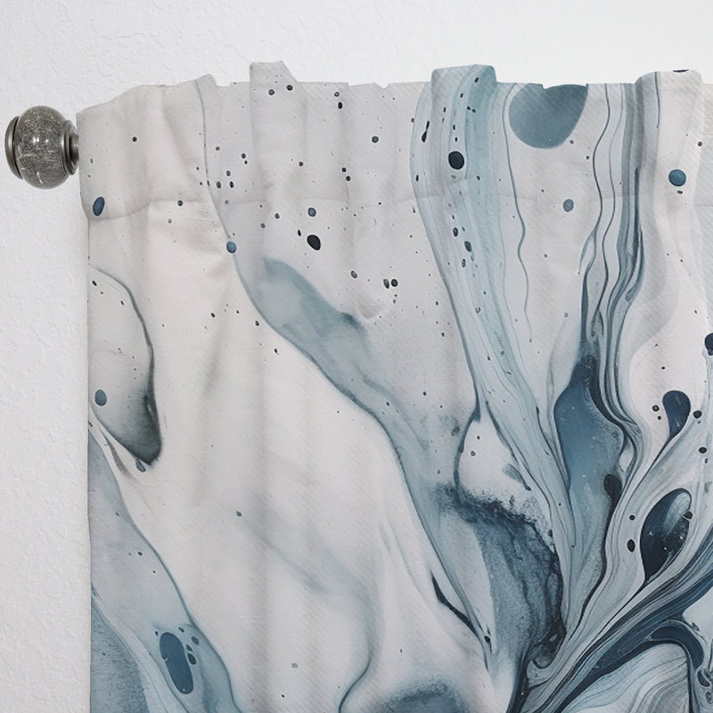 Rideau en velours abstrait bleu et gris Elixir III - 1 panneau, L 52 po x L 95 po