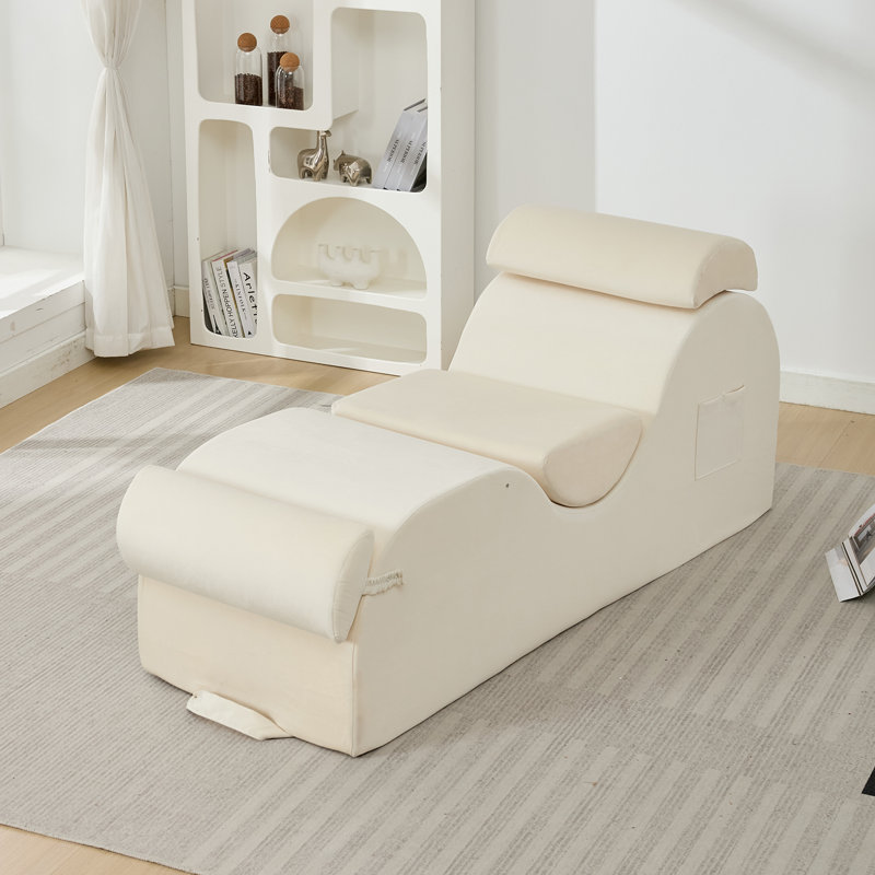 Wrought Studio™ Velvet Chaise Lounge Chair Indoor for Adults,Curved Yoga Sofa with Headrest,for Relaxation,Stretching&Exercise