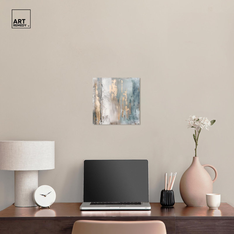 Ebony Veil Abstract Canvas Art with Gold and Silver Accents