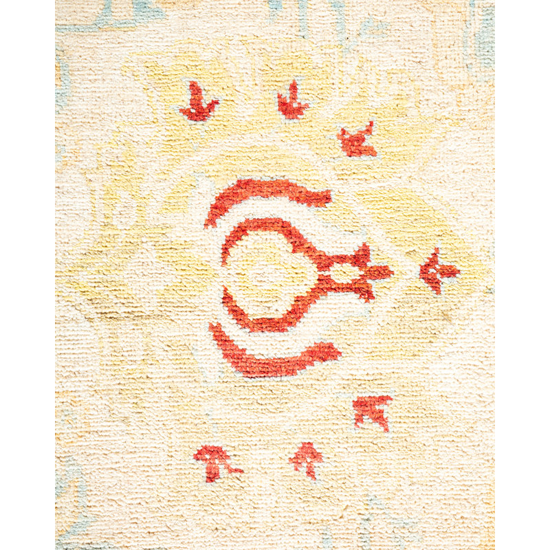 Hand-Knotted Ivory Wool Rectangular 8' x 10' Area Rug