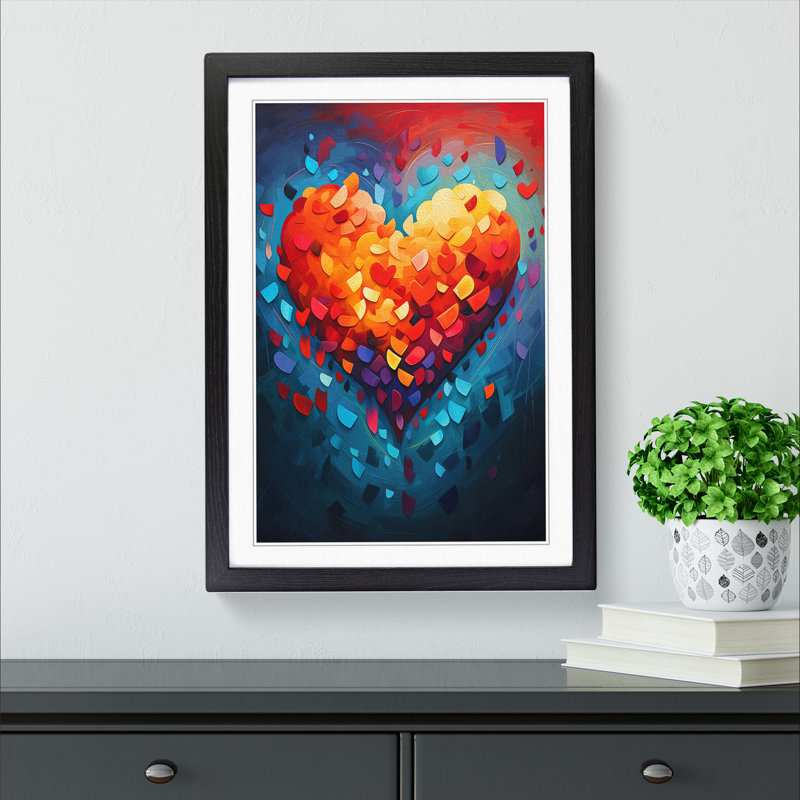Love Heart Orphism Art - Framed Print, 46cm H x 34cm W x 2cm D, Black Framed