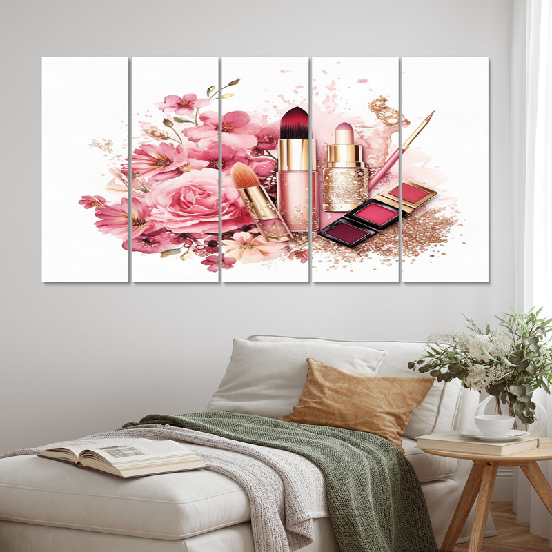 Boho Chic Cosmetics Elegant Make-Up - Art mural sur toile - 5 panneaux égaux