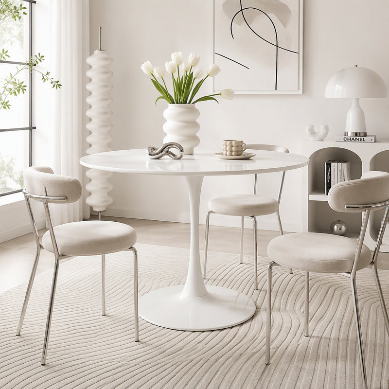 Table ronde moderne blanche tulipe, 23.6"W, White