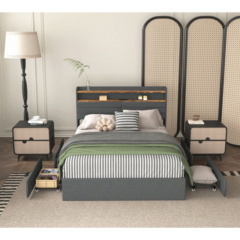 Upholstered Platform Full Size Bed Frame, Full