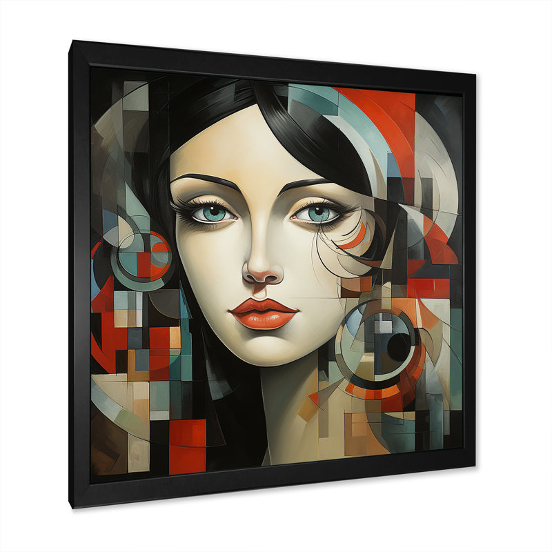 Pablo Picasso Cubism Portrait III - art mural moderne, Cadre simple noir, H 16 po x l 16 po x P 1 po