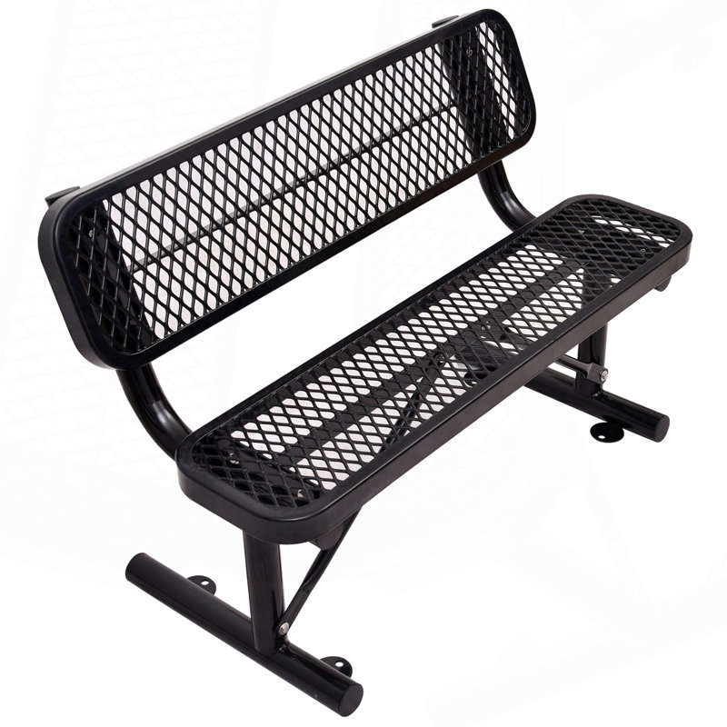 Banc d'extérieur en acier 4 pi avec dossier, Noir
