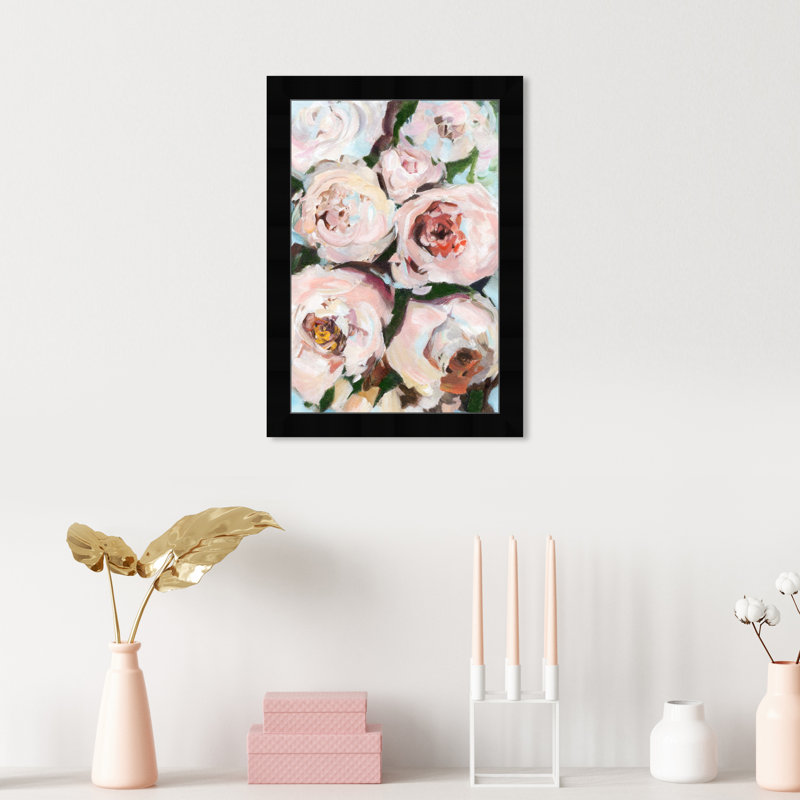 Magnifiques pivoines - peinture encadrée, Cadre noir, H 17 po x l 12 po