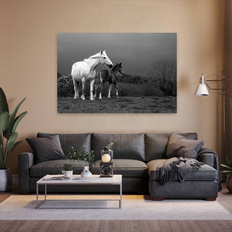 Jument et poulain Co Derry, Irlande, cheval contemporain, art animalier, H 40 po x l 60 po