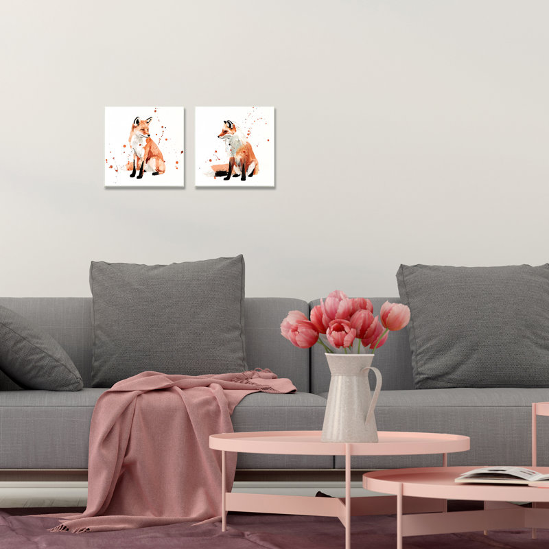 « assis fox orange aquarelle animal s » par victoria borges-2 pièces ensemble de reproductions d’art non encadrées sur toile