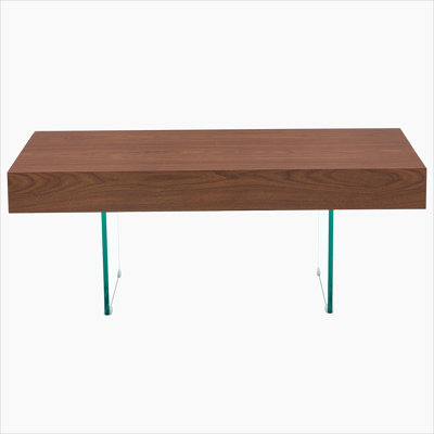 MDF Coffee Table - 39.3"x21.6" with Tempered Glass Legs.Density Board Sticker,Reinforced Glass Legs. Texture Sticker.