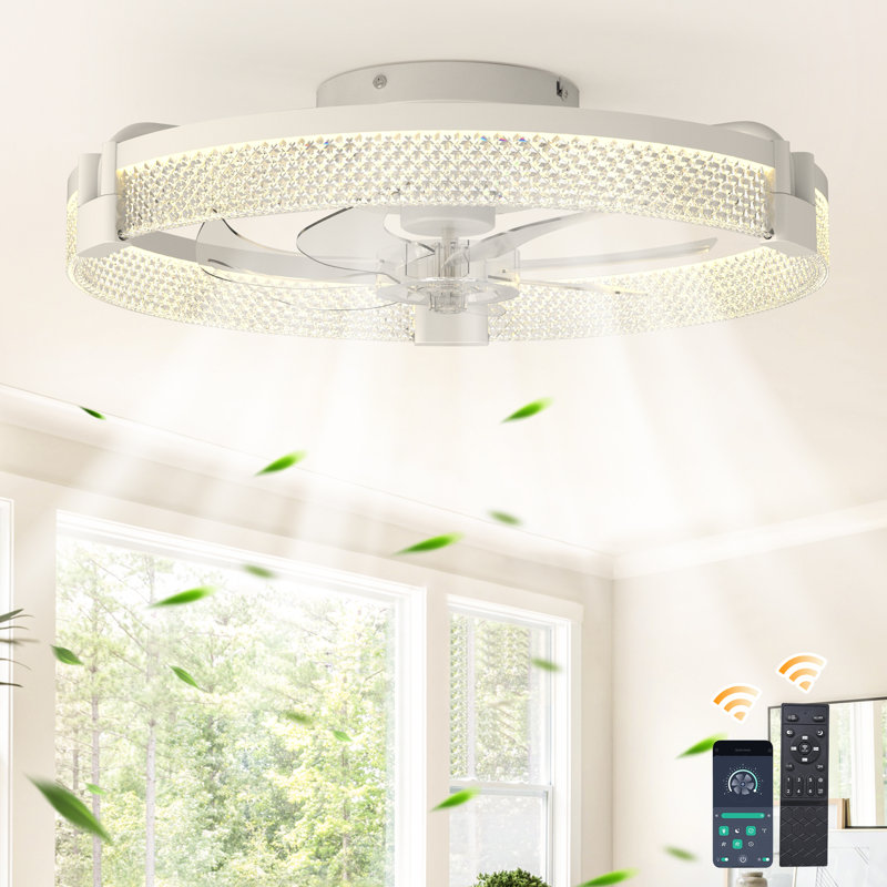 Justino 20" 6-Speed LED Dimmable Reversible Modern Caged Ceiling Fan With Light And Remote Control