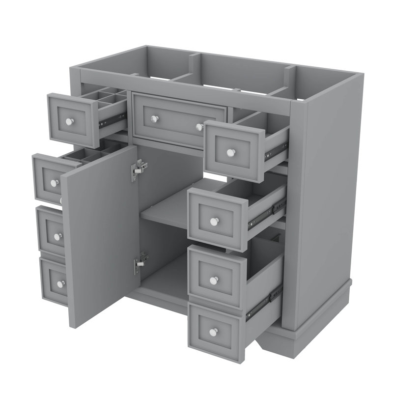 Meuble-lavabo 36 po sans lavabo, base seulement, une armoire et six tiroirs, Gris