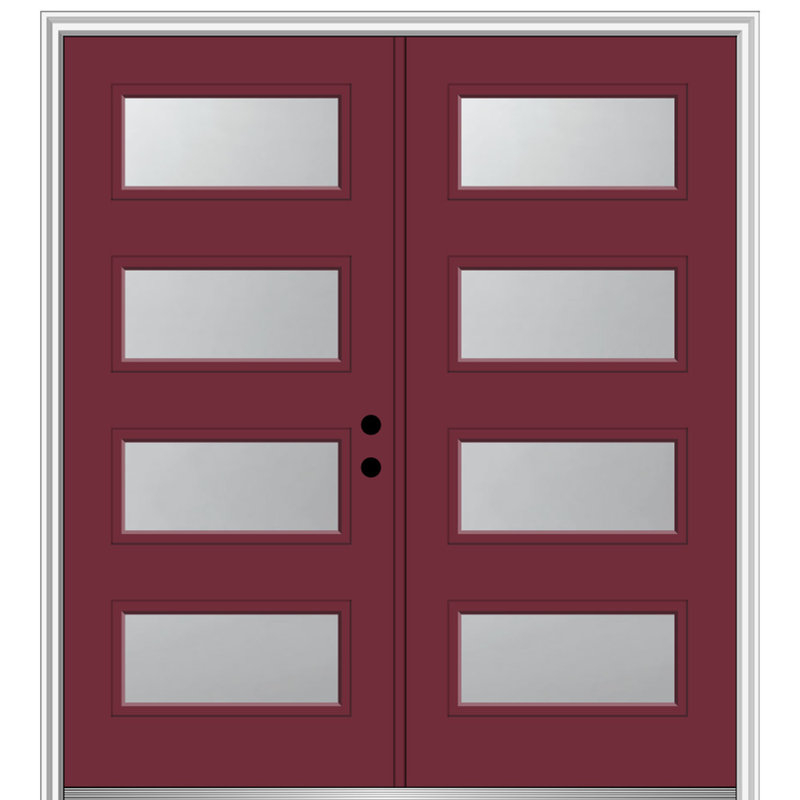 Portes d'entrée doubles pré-installées en fibre de verre pré-installées, L 64 po x H 81,75 po, Vert forêt, Côté droit