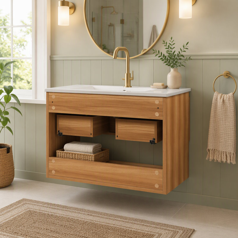 Meuble-lavabo mural, grand tiroir de 76 cm, en kit, sans lavabo