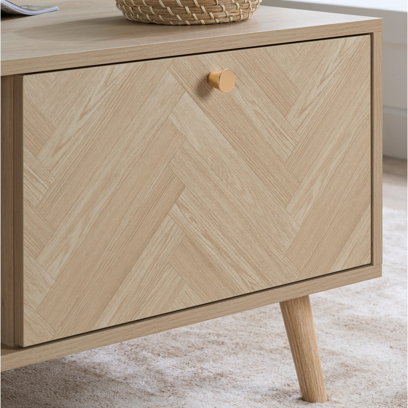 Mardell 1 Drawer Coffee Table 100CM Width - Herringbone/Chevron effect, OAK