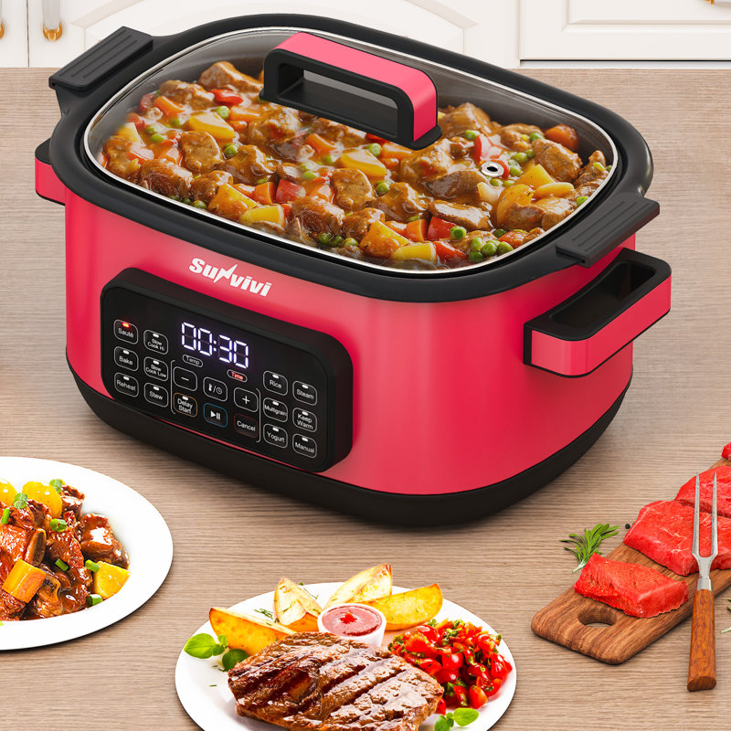 6.5QT 12-In-1 Programmable Multi Slow Cooker, Red