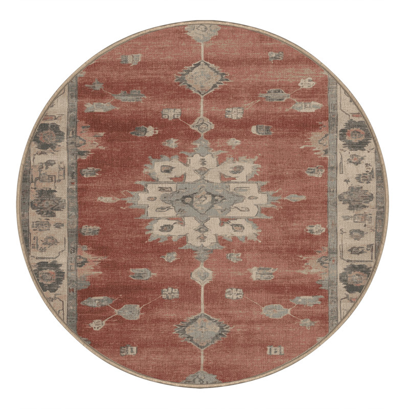 Machine Washable Overdyed Brown Area Rug, Round 6'