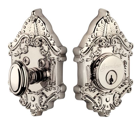 Grande Victorian Single Cylinder Deadbolt, Polished Nickel, 2 3/8"
