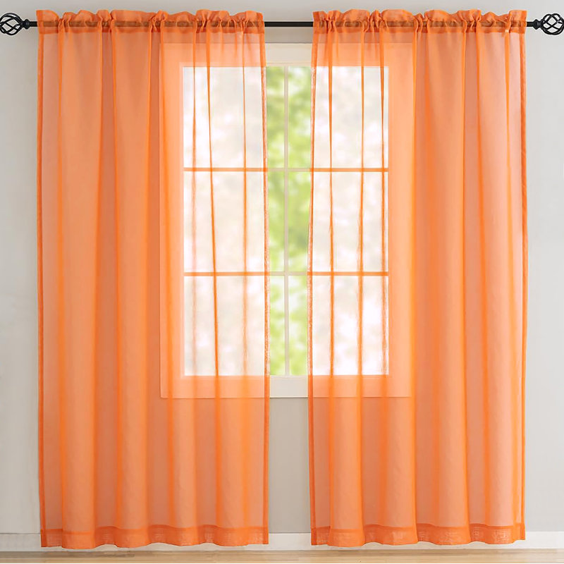 Ensemble de rideaux transparents avec passe-tringle pour fenêtre - 63 po de long (2 panneaux), Orange