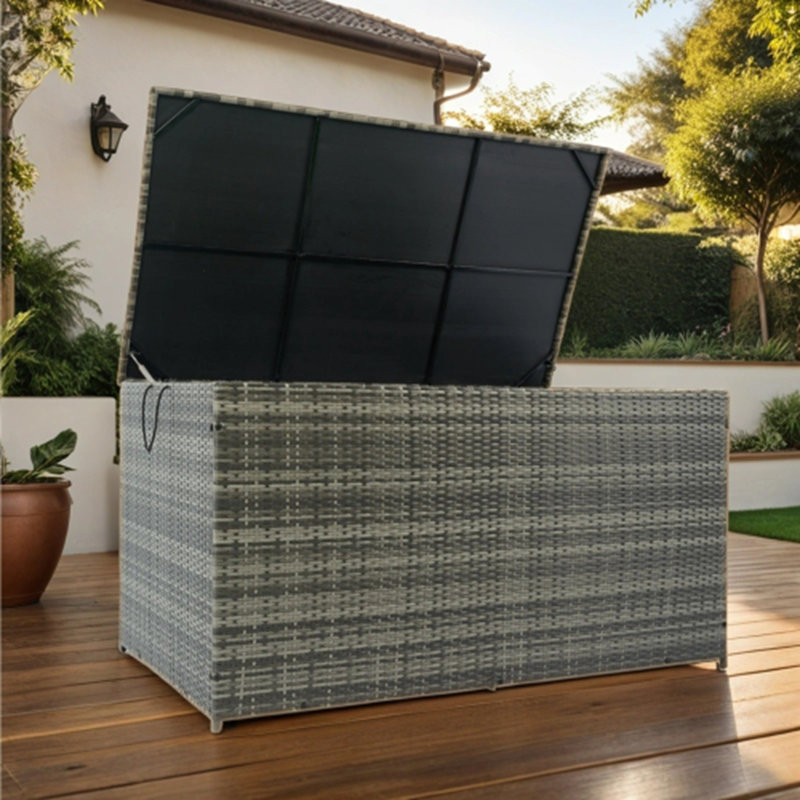 Wicker Patio Deck Boxes with Lid, Outdoor Cushion Storage, 29.50" H x 27.50" W x 57" D