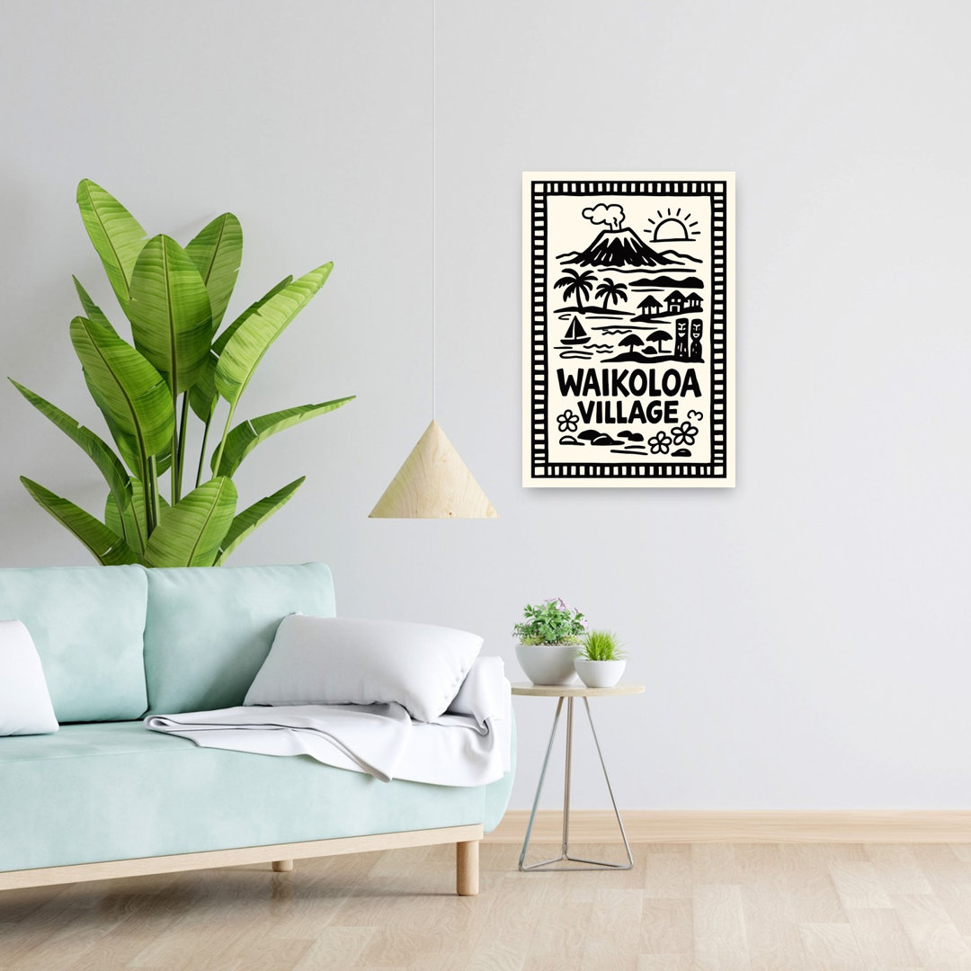 Waikoloa Village Tropical Scene Retro Vintage Abstract Palm Tree Coastal Wall Art Print