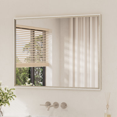 Rectangular Bathroom Mirror Beveled Metal Frame Wall Vanity Mirror