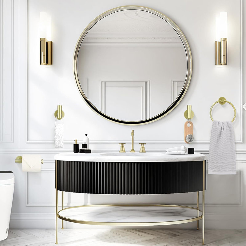 4-Piece Bath Hardware Set With Robe Towel Hooks Towel Ring Toilet Paper Holder Modern Accessories Kit , Brushed Gold