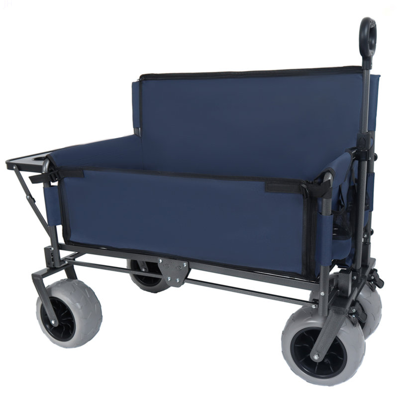 Chariot pliant 3 en 1 avec banquette et plateau de table rabattable à l'arrière - capacité de 500 lb, pneus de plage 9 po x 4 po pour le camping