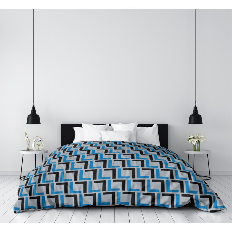 Housse de couette simple, Housse de couette pour lit simple, Bleu / noir / argent, Polyester brossé