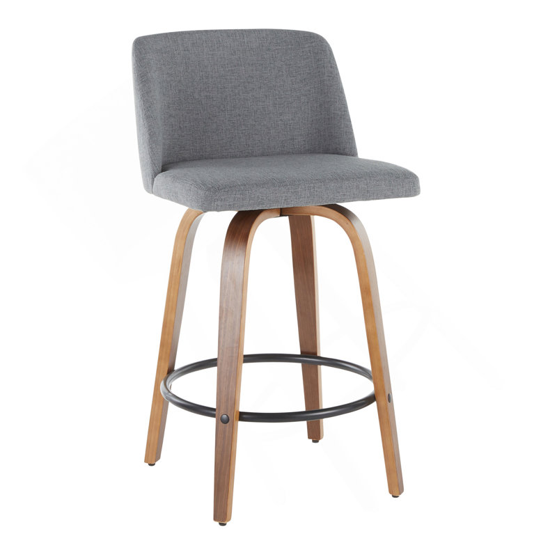 Tabouret de comptoir Toriano Mid-Century moderne en tissu noyer et gris par Lumisource - ensemble de 2