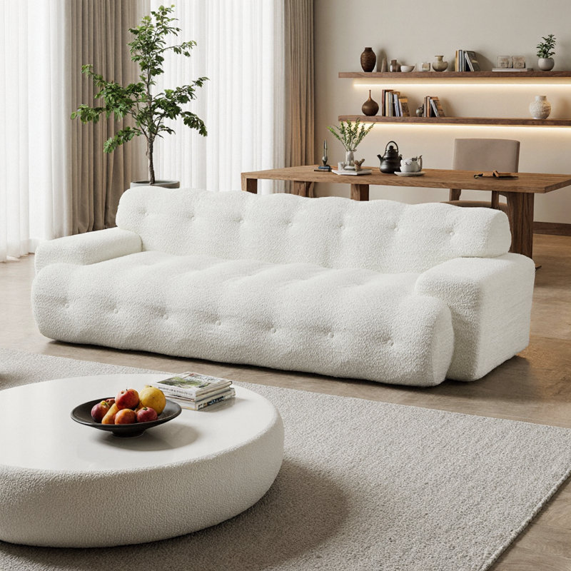 Canapé en chenille capitonné Dreamy Minimalist, Blanc