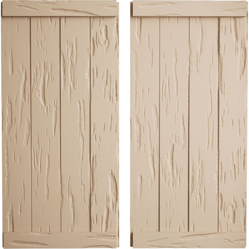 Volets rustiques en faux bois à quatre planches, H 90 po x l 22 po x P 1 po, Texture cyprès Pecky / brun clair apprêté, 22"