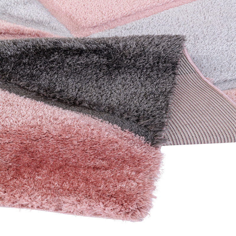 Shaggy Geometric Rug – 100% Polyester Soft Pile Carpet, Colourfast, Water & Soil Repellent, Anti-Static Modern Living Room Rug