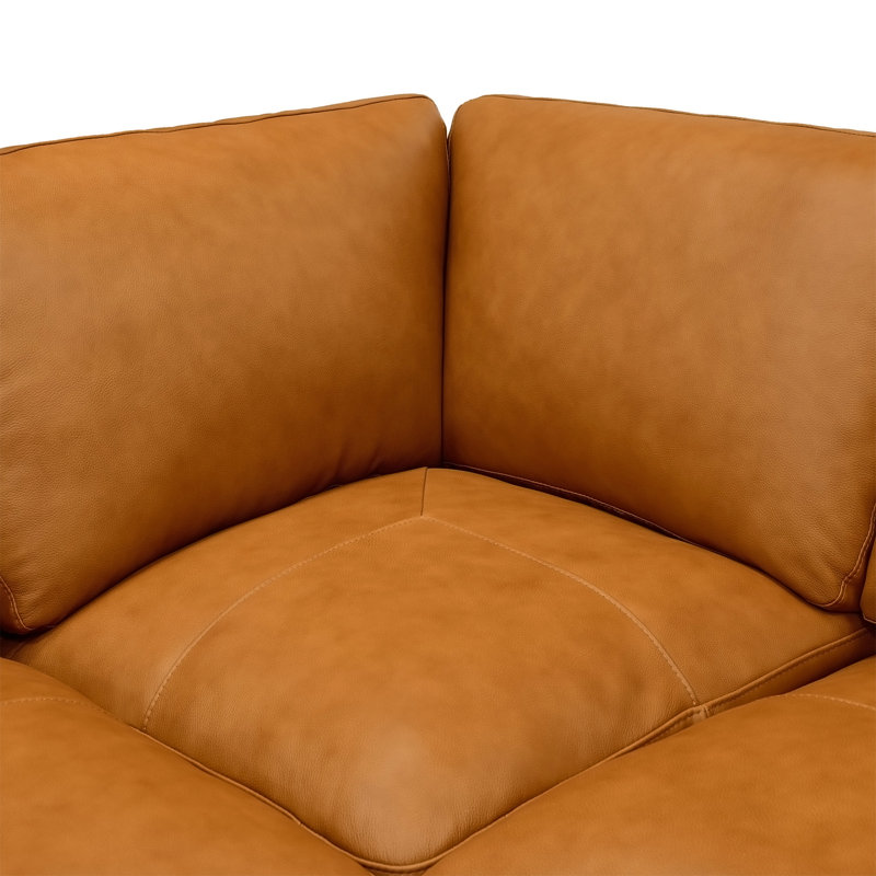 Canapé modulaire en cuir, Similicuir gingembre, H 34 po x l 174 po x P 96 po, Bois