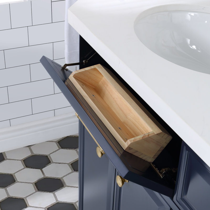 Palace 72" Carrara Quartz Countertop Bath Vanity in Monarch Blue with Faucet and Mirror