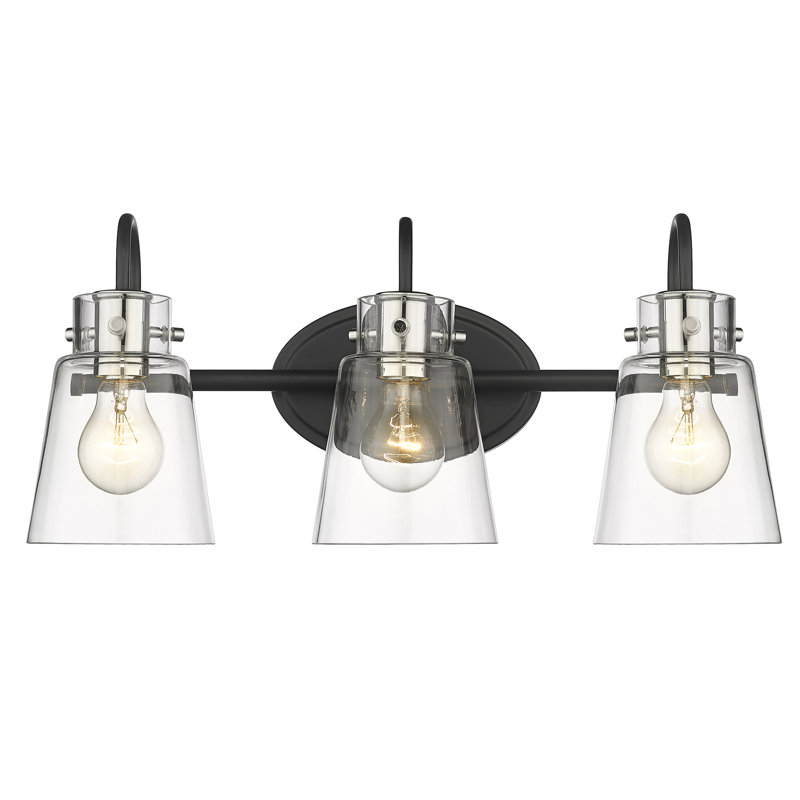 3 - Light Dimmable Vanity Light, Matte Black/Polished Nickel